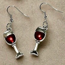 Red Wine Glass Dangle Earrings - Fun and Stylish Gift - Creative Wine Jewelry - £6.14 GBP