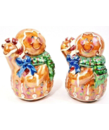 Christmas Iridescent Gingerbread Salt &amp; Pepper Shakers 3 3/4&quot; x 2&quot; Ceram... - $199.55 MXN