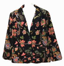 Liz Claiborne Women’s  Black Flower Sparkly Corduroy Jacket Blazer Size 16 - £33.34 GBP