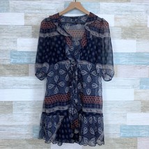 Banana Republic Sheer Peasant Dress Blue Paisley Ruffle Tiered Prairie Womens 2 - $19.79