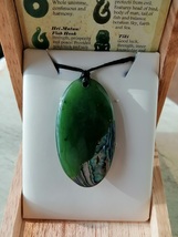 New zealand paua / Jade oval large pendant / Long necklace 40mm - £63.96 GBP