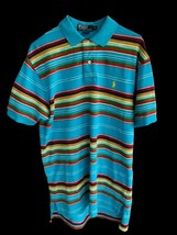 RALPH LAUREN POLO MENS PULLOVER QUARTER BUTTON COLORFUL STRIPED TOP EUC M - £18.40 GBP