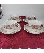 Kongo China Tea Cups and Saucers 1945 STS Hand Painted  Floral Lot of 4 ... - £26.30 GBP
