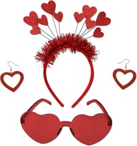 Red Heart Shape Headband Glitter Sunglasses Sequin Earrings Valentines Day Acces - £19.90 GBP