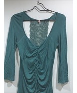 Buckle BKE Boutique Women’s Top Lace Open Back Green Long Sleeve Ruched ... - £8.87 GBP