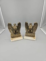 ￼Vintage American Bald Eagle Brass Bookends 7” T x 5” L x 4” W Onyx Base - £35.95 GBP