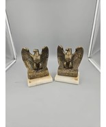￼Vintage American Bald Eagle Brass Bookends 7” T x 5” L x 4” W Onyx Base - £36.01 GBP