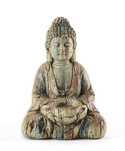 Sitting Buddha Statue with Candle Holder 16&quot; High Patina Lotus Position ... - $98.99