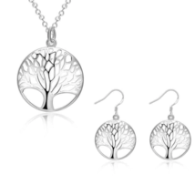 Tree of Life Pendant Necklace and Earrings Set Sterling Silver - £10.60 GBP