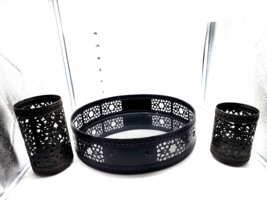 Mirrored Organizer 15 In  Black Flowers White House with 2 holders - $29.95
