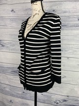 Chicos 0 Cardigan Womens S Stripe V Neck Stretch Button Front Pocket 3/4 Sleeve - £9.50 GBP