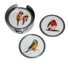 Garden Bird Coasters Set of 6 - 2 x Robin, 2 x Blue Tit, 2 x Goldfinch - 9cm dia - £29.03 GBP