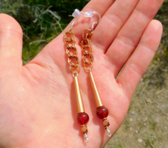 Natural Red Garnet Dangle Earrings with Sterling Silver Hooks Energy Protection - £20.29 GBP