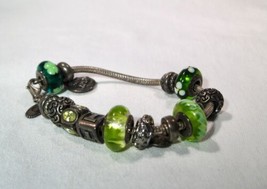 Pandora ALE 925 Sterling Silver Green Murano Glass Charm Bracelet K845 - $131.67