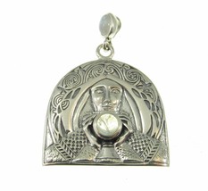 Solid 925 Sterling Silver Camelot Holy Grail Knight with Moonstone Pendant - £77.52 GBP
