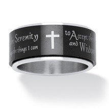Mens Womens Serenity Prayer Black Stainless Steel Ring Size 6 7 8 9 10 11 12 13 - £79.92 GBP