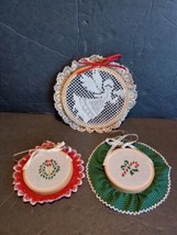 Lot of 3 Vintage Christmas Embroidery Hoops Ornaments Angel/Wreath/Candy Cane  - £9.09 GBP