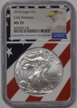 2018- American Silver Eagle- NGC- MS70- Early Release- Flag Core - £71.68 GBP