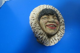 Vintage 1970s Hand Painted Glazed Ceramic Eskimo Head 6&quot;L Wall Hanging - $19.95