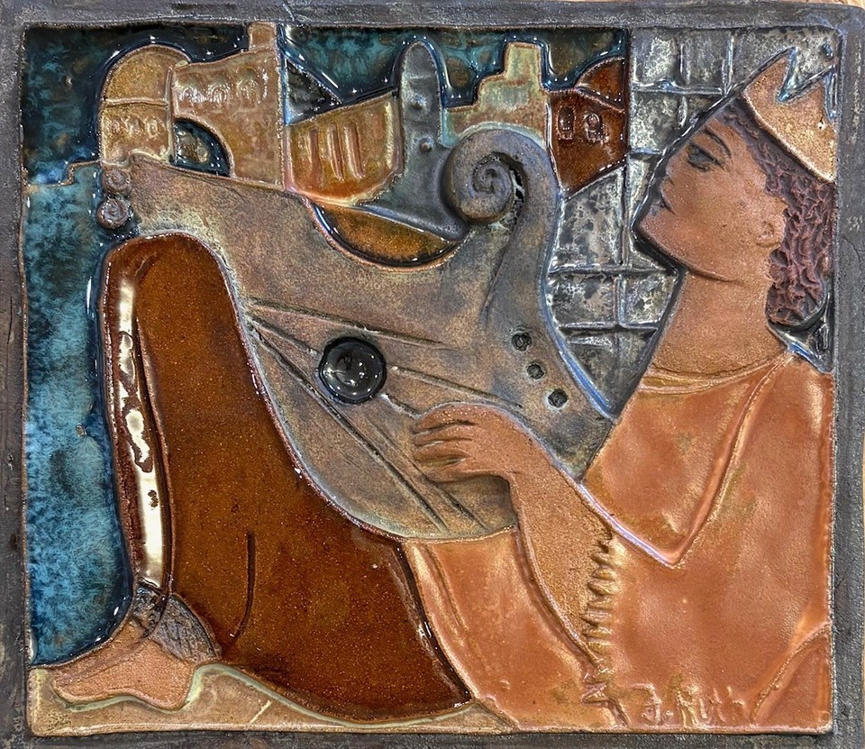 BLOWOUT SALE RUTH FAKTOROWICZ &quot;KING DAVID WITH HARP&quot; CERAMIC TILE HAND S... - $445.50