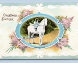 Little Girl On Bianco Cavallo Primo Ride Greetings Sincere Goffrato DB C... - $5.08