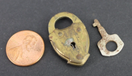 vintage MINIATURE padlock &amp; key heart SMALL 1 1/8&quot; COLLECTORS LOOK! - $49.99