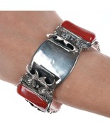 7&quot; Native American Sterling Mediterranean Coral Watch Cuff - $445.50