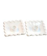 Vintage Milk Glass Candle Holders Set Of 2 Scalloped Edge Design Square ... - $20.57