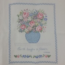Summer Floral Embroidery Finished Vase Sampler Cottage Farmhouse Country Vtg - £10.18 GBP