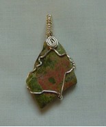 NICE SILVER WIRE WRAPPED POLISHED GREEN AGATE PENDANT - £9.43 GBP