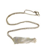 Antique Chinese Mother-of-Pearl Fish Gaming Token Chip Gold 18&quot; Chain Ne... - $108.92 CAD