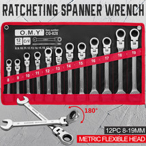 12Pc 8-19Mm Metric Flexible Head Ratcheting Wrench Combination Spanner T... - £55.29 GBP