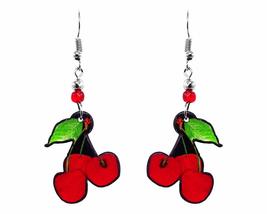 Cherry Fruit Graphic Dangle Earrings - Womens Fashion Handmade Jewelry F... - £11.76 GBP