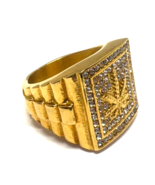 Cannabis Leaf Marijuana Mens Size 10 Ring 14k Gold Plated Brass - $554.85 MXN