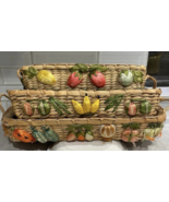 (3) Vintage Straw Woven Pyrex/Casserole Nesting Dish Holders with Raffia Flowers - $35.99