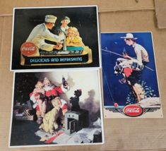3pc lot Coca Cola Advertising Signs Drink Ice Cold Soda Bottles Norman Rockwell - £42.95 GBP