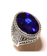 Tanzanite Lab Made Gemstone 925 Silver Overlay Handmade Vintage Ring US-7.5 - €10,19 EUR