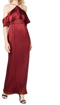 Adrianna Papell Womens Satin Halter Neck Cold Shoulder Gown,Maroon,12 - £142.92 GBP