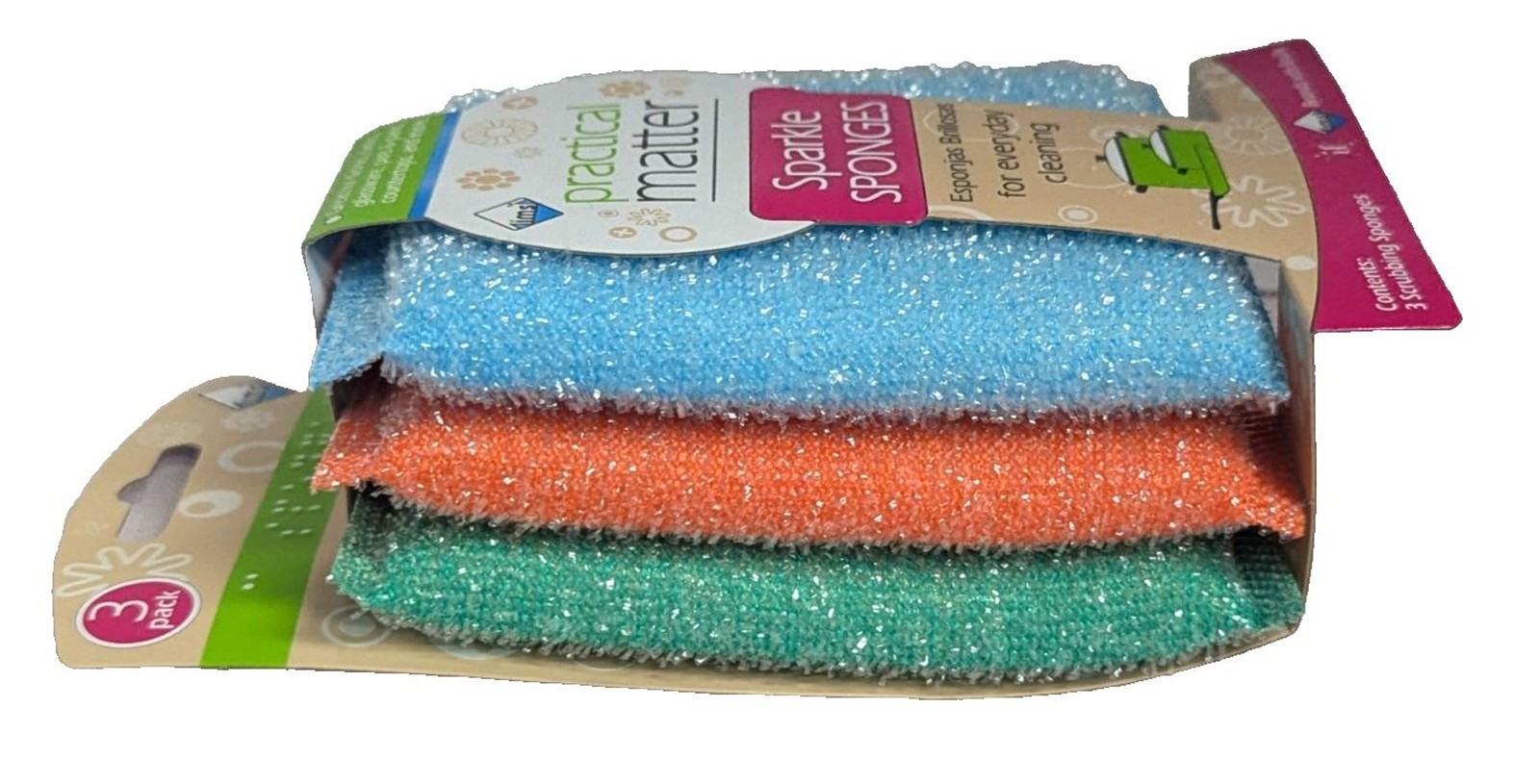 IMS Practical Matter Sparkle Sponge 2pc Blue Orange Green Kitchen Cleaner NEW Item image 3