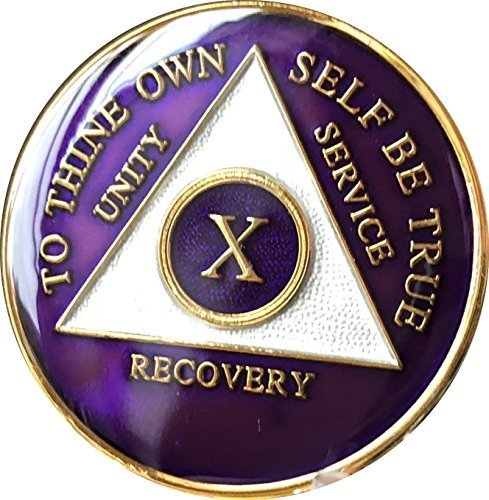 10 Year AA Medallion Metallic Purple Tri-Plate Gold Plated Chip