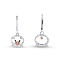 Diamond Accent Pig Lever Back Earrings 14K White Gold Plated Sterling Si... - £64.87 GBP