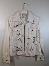 Lana Lee Women&#39;s Jacket Casual White with Black Graphics Size 12 Full Zip - $9.90