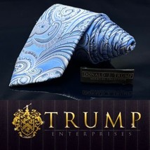 DONALD J. TRUMP Signature Collection Mens 100% Silk Necktie Modern Paisley Blue - £80.87 GBP