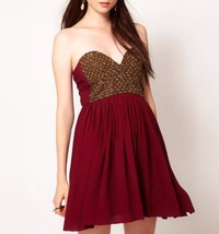 ONE TEASPOON Womens Mini Dress Last Dance Raw Edge Beaded Burgundy Size ... - $95.16