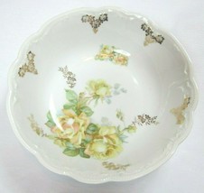 Vintage German Porcelain Bowl 9.5&quot; Yellow Roses Floral Gold Gilt Scalloped Edges - £19.97 GBP