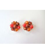 Lisner Moonglow Cluster Clip Earrings, Red Brown Thermoset Retro Jewelry - $24.74