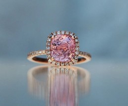 Pink Peach Sapphire Engagement Rose Gold Diamond Cushion 5.17ct sapphire Ring - £923.68 GBP