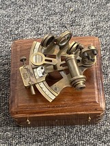 Antique Brass Pocket Sextant Navigation Nautical Marine Vintage Wooden Box - £39.02 GBP
