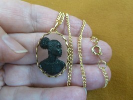 CA10-182) RARE African American LADY brown + black CAMEO brass pendant necklace - £21.32 GBP
