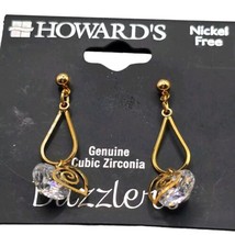 Pierced HOWARD&#39;S Earrings Clear Cubic Zirconia Drop  Gold Tone - £6.68 GBP